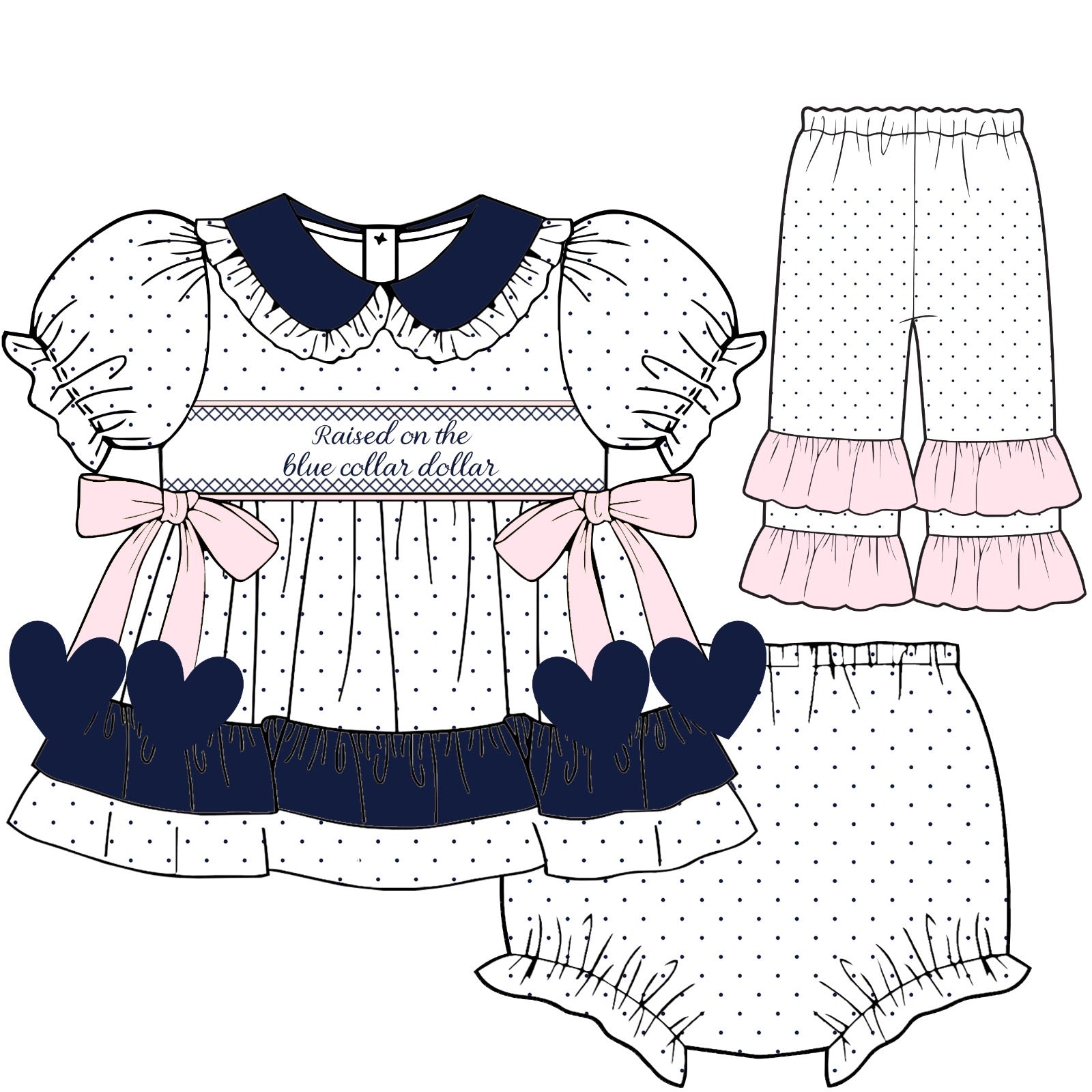Blue Collar Dollar Dress with bloomer and pants